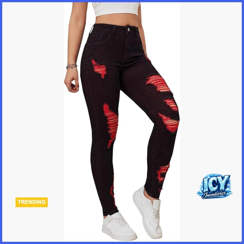 Ripped Skinny Jeans High Rise Stretch Petite Distressed Denim Pants